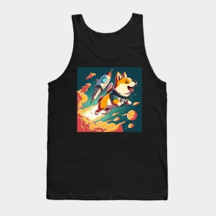 shiba inu flying into space with a rocket Tank Top